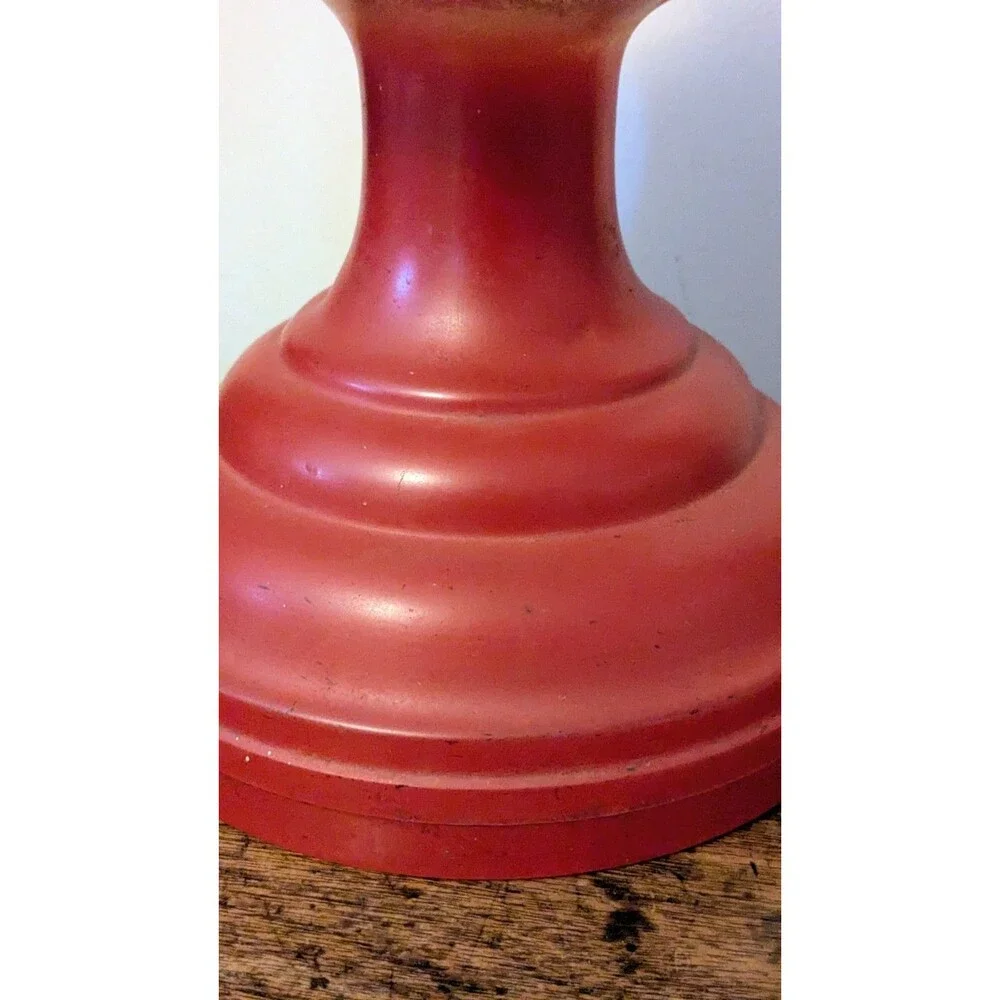 Vintage Red Frosted Glass Kerosene Oil Lamp Cold Painted Floral with Chimney 18